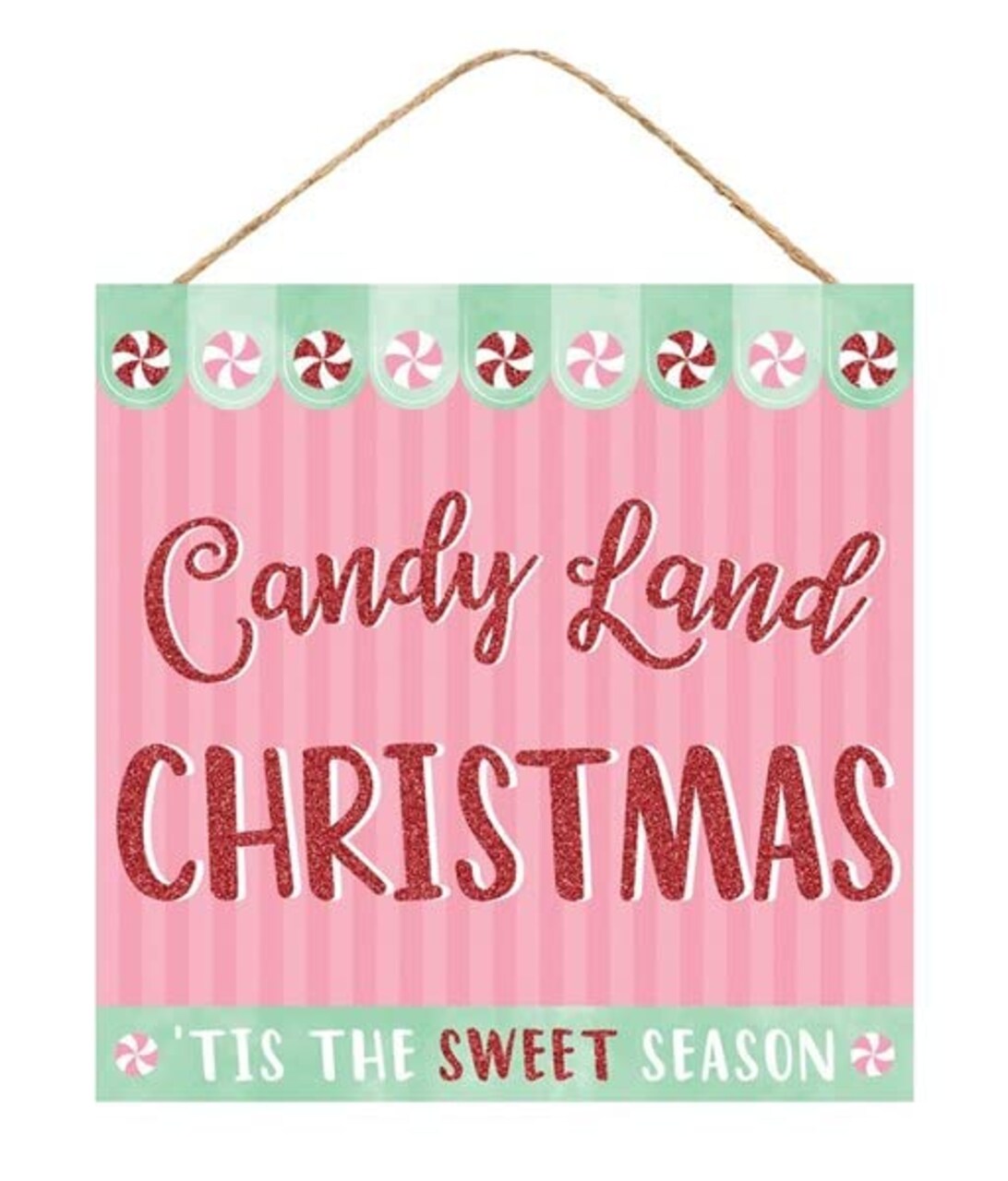 Candy Land Christmas 10" Wooden Sign For Wreath Accents, Door / Wall Hanger, Crafts, and Decorations